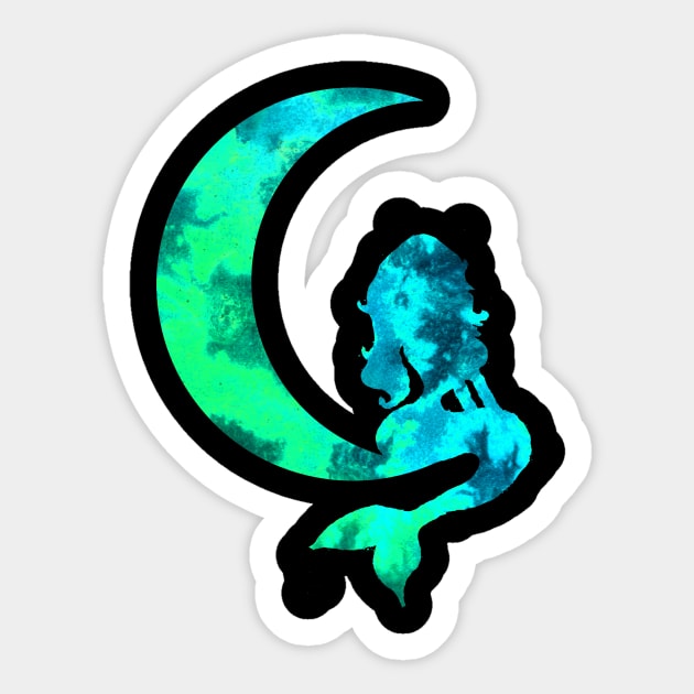 Turquoise Crescent Moon and Mermaid Sticker by ZeichenbloQ